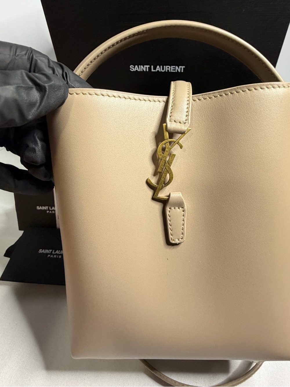 Saint Laurent Beige Mini Bucket Bag with Gold Hardware - Picture 5 of 8